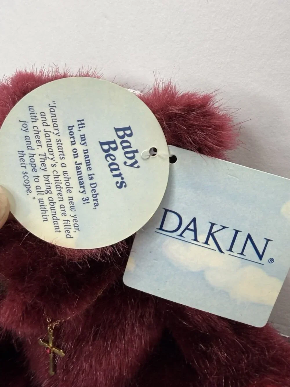 Dakin Garnet January Plush Bears of Faith Religious Teddy With Gold Cross 9